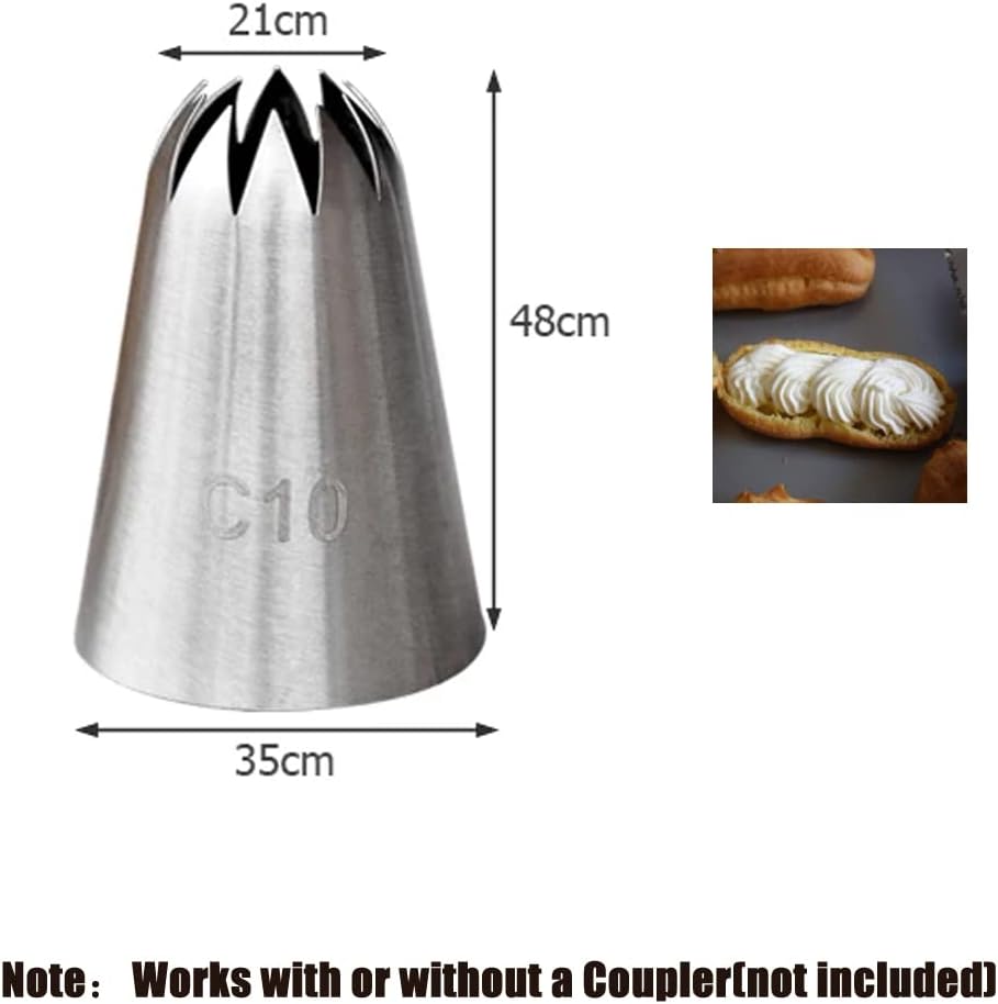 Large Closed Star Piping Tip C10,Cake Decorating Tip for Churros,Meringue,Shells,Stars,Rosettes,Flower,3 Pcs