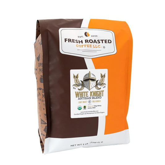 Fresh Roasted Coffee, Organic White Knight | USDA Organic, Kosher | Light Roast 5 lb (80 oz), Whole Bean