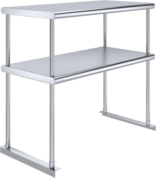 NSF Certified 18 Gauge Heavy Duty Stainless Steel Double overshelf with Brackets for Kitchens, Utility Rooms, Storage, Offices & Home