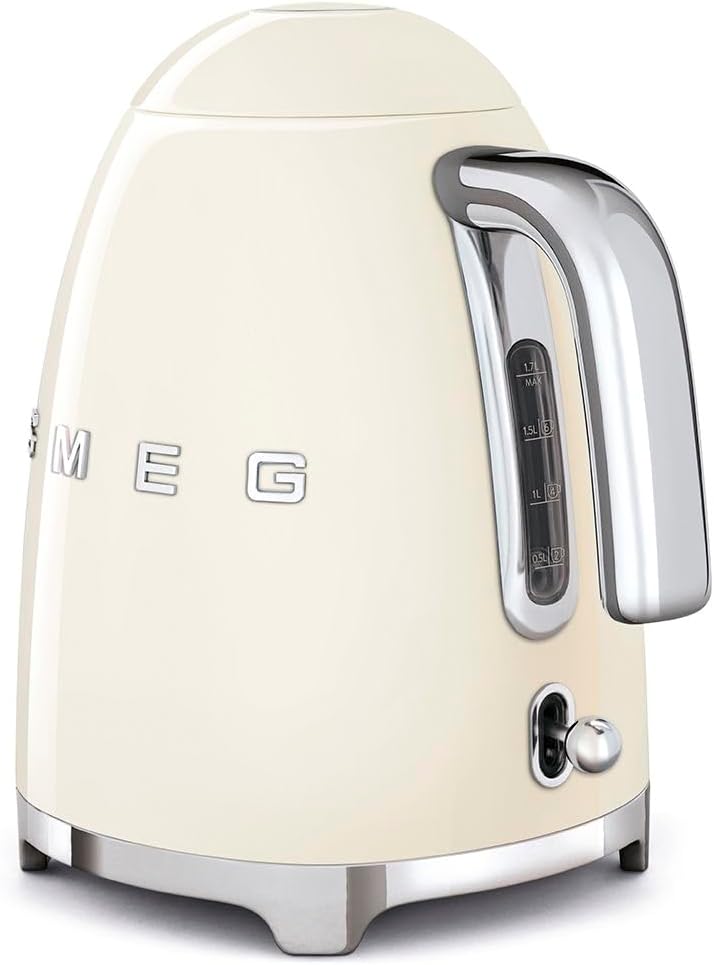 SMEG 50's Retro Style 7 Cup Electric Water Kettle with Automatic Shutoff, Removable Base, and Water Indicator, KLF03CRUS, Cream