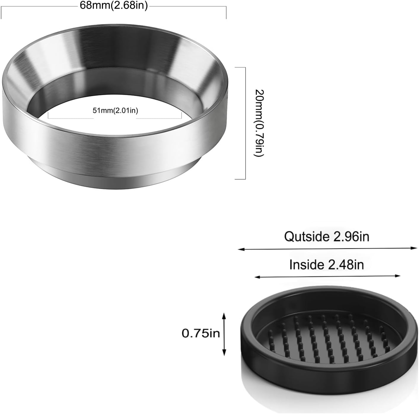 51mm Espresso Dosing Funnel & Silicone Mat, Magnetic Coffee Dosing Ring Aluminum Metal,Reusable Funnel and Silicone Mat Fits 51mm Bottomless Portafilter