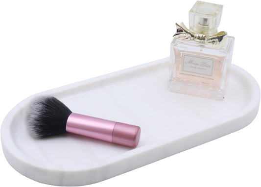Natural Marble Tray, Oval Vanity Decorative Tray for Bathroom Counter, Countertop Stone Organizer, Catchall Tray for Kitchen, Perfume, Candles, Jewelry Dish Decorative Tray