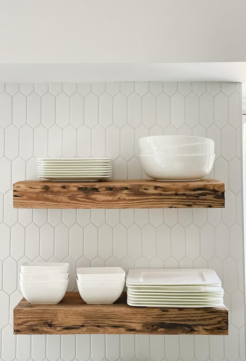 Modern Timber Craft Reclaimed Wood Floating Wall Shelf | Solid Rustic American Barnwood, Floating Shelf Brackets | 2.75" Thickness | 24" L x 7" D, Rustic Original - Unfinished, 3 Pack