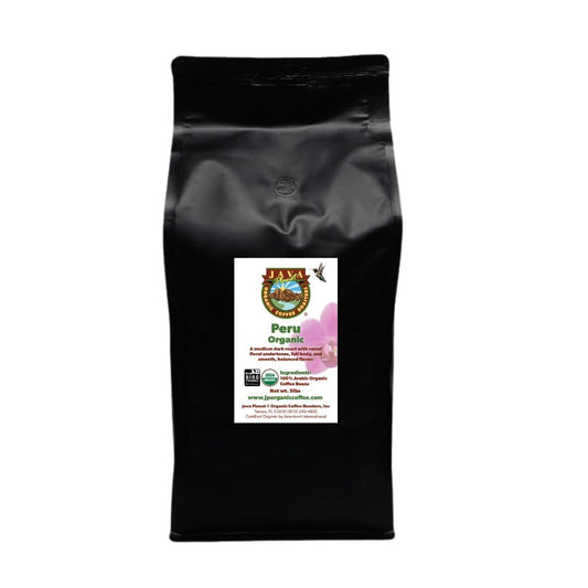 Low Acid Organic Coffee – Whole Bean, Mold-Free & Stomach Friendly by Java Planet, Peruvian Single Origin Coffee, Medium Dark Roast, Smooth Full Flavored, 5LB Bag