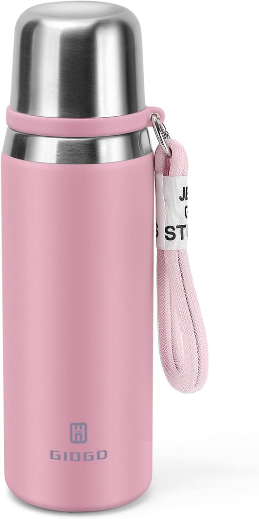 Stainless Steel thermo Bottles with cup 700ml/23.7oz Vacuum Insulated Bottle for hot and cold coffee drink water thermo flask with cup.(Pink,700ml)