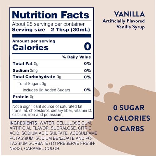 Jordan's Skinny Syrups Sugar Free Coffee Syrup, Vanilla Flavor Drink Mix, Zero Calorie Flavoring for Chai Latte, Protein Shake, Food and More, Gluten Free, Keto Friendly, 25.4 Fl Oz, 2 Pack