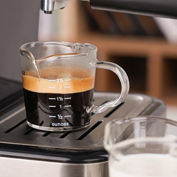 Espresso Shot Glass 70ML/2.3OZ Triple Pitcher Barista Double Spouts With Pouring Handle (1 Pack)
