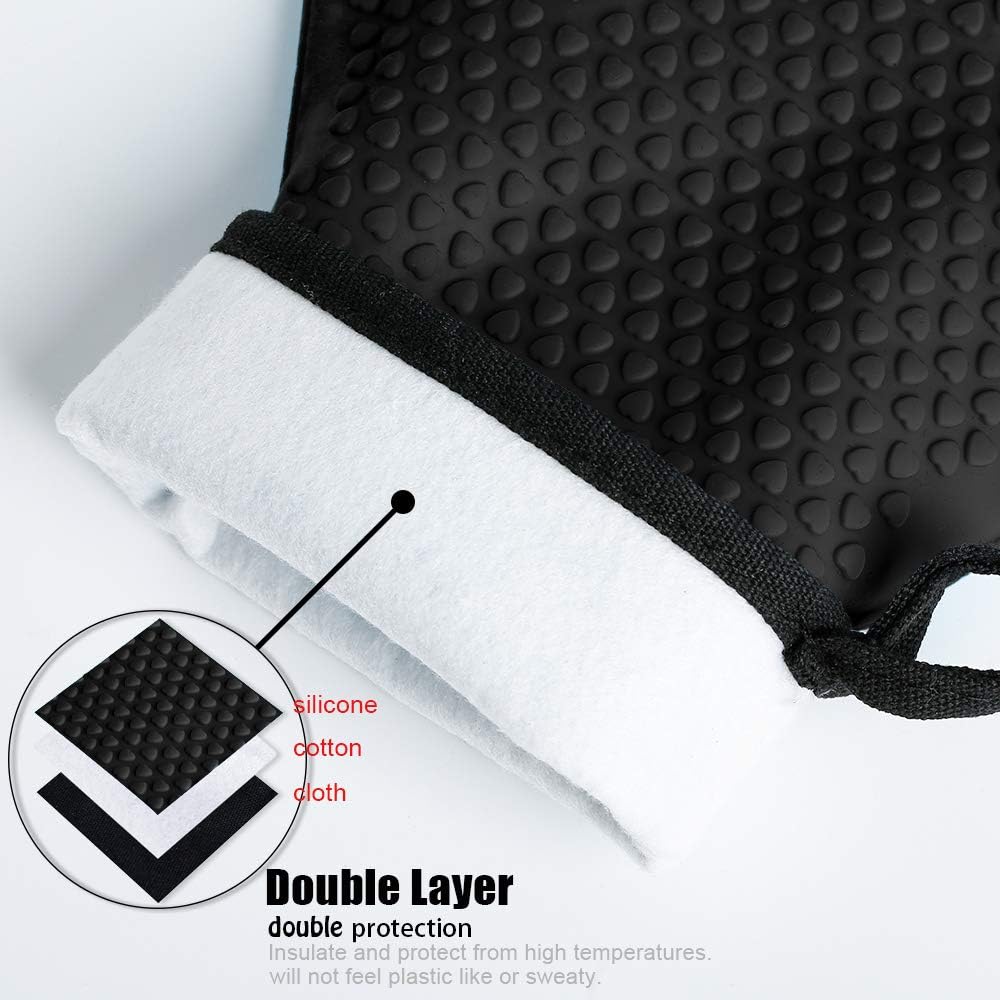 Kitchen Oven Gloves - Dual-Layer Heat Resistant Grilling Gloves, Silicone Oven Mitts with 5 Fingers, Waterproof Non-Slip Pot Holder for Barbecue, Cooking, Baking (XL-XXXL, Black)