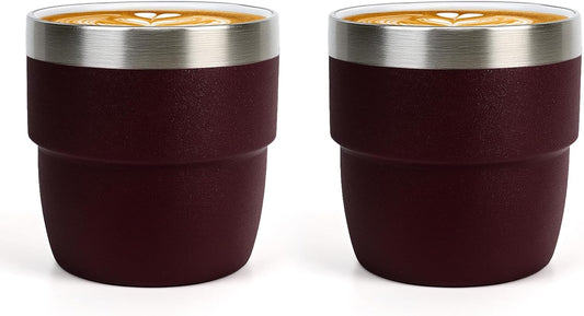 Zenbo 4 oz Espresso/Coffee Cups Set of 2, Ceramic-Lined Double Wall Vacuum Insulated 18/8 Stainless Steel, Stackable & Dishwasher Safe, Space-Saving, Compatible with Most Espresso & Coffee Makers