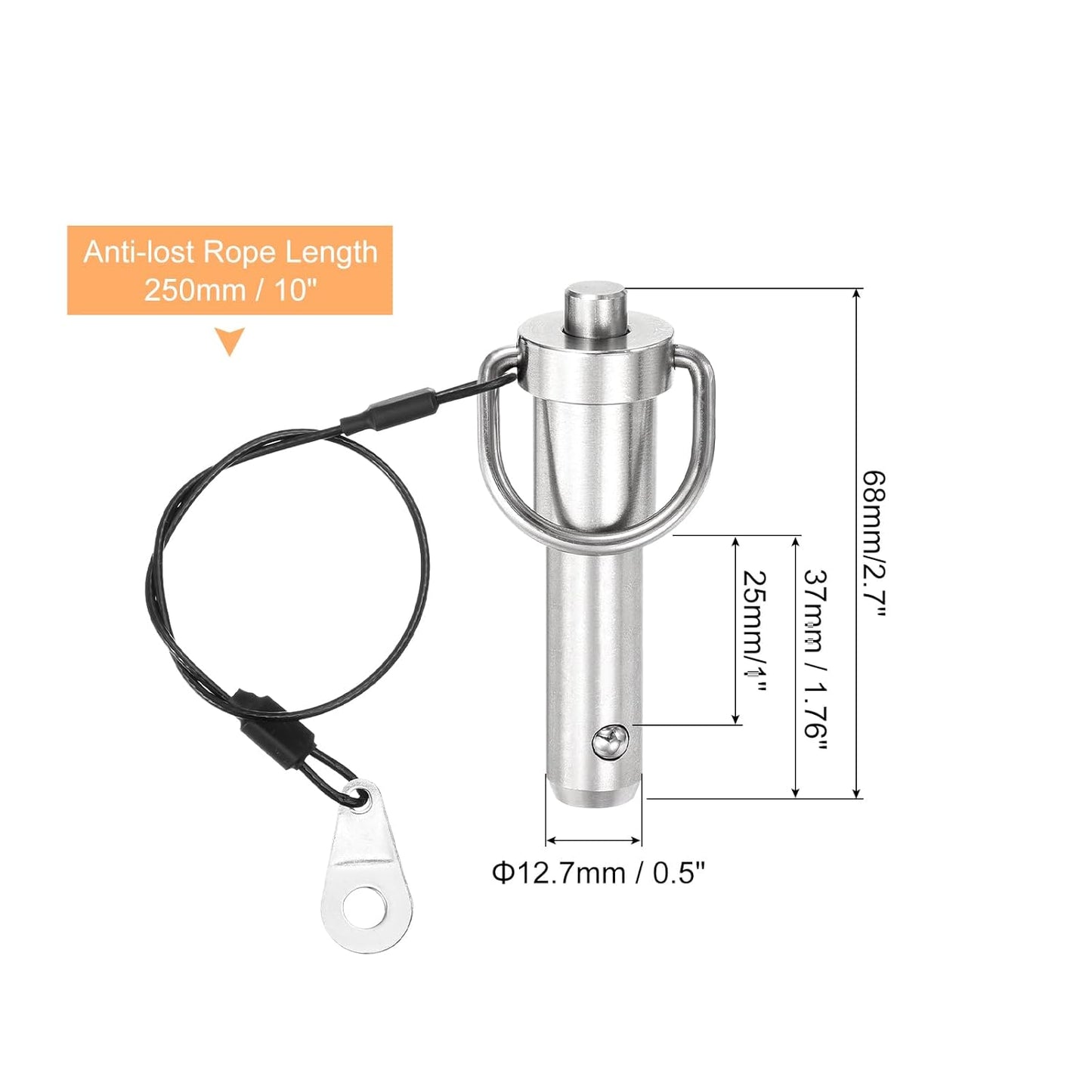 uxcell 1 Pcs Quick Release Pin, 1/2" x 1"(Dia. x L) Push-Button Ball Locking Pin 304 Stainless Steel Ring Handle Locking Pin with Wire for Audio Bimini Top Marine, Silver