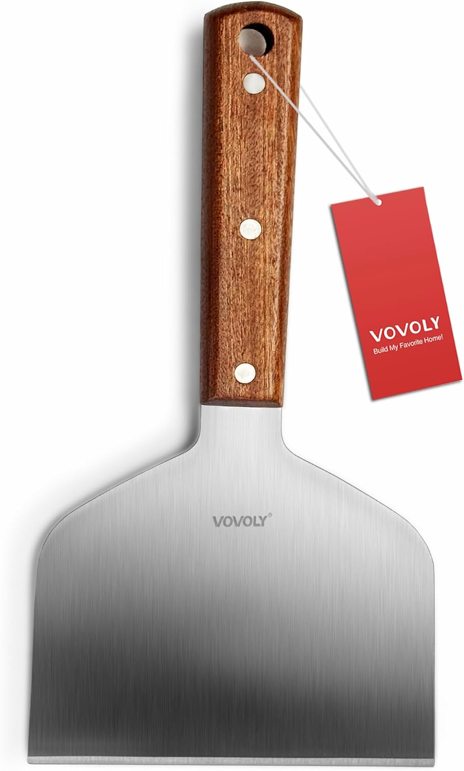 Vovoly Extra Wide Griddle Scraper, 5.5''x5.5'' Smashed Burger Scraper Grill Scraper Spatula Burger Turner - Full Tang Wooden Handle Professional Grade Grill Accessories, Knife Grade Stainless Steel