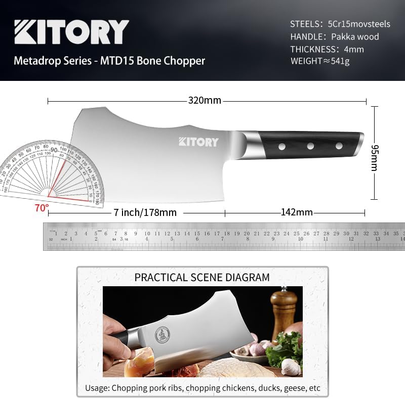 Meat Cleaver with Large Handle - 7 inch Kitchen Bone Chopper,German High Carbon Stainless Steel Chopping Knife with Ergonomic Wodden Handle - for Home Kitchen and Restaurant with Gifts Box