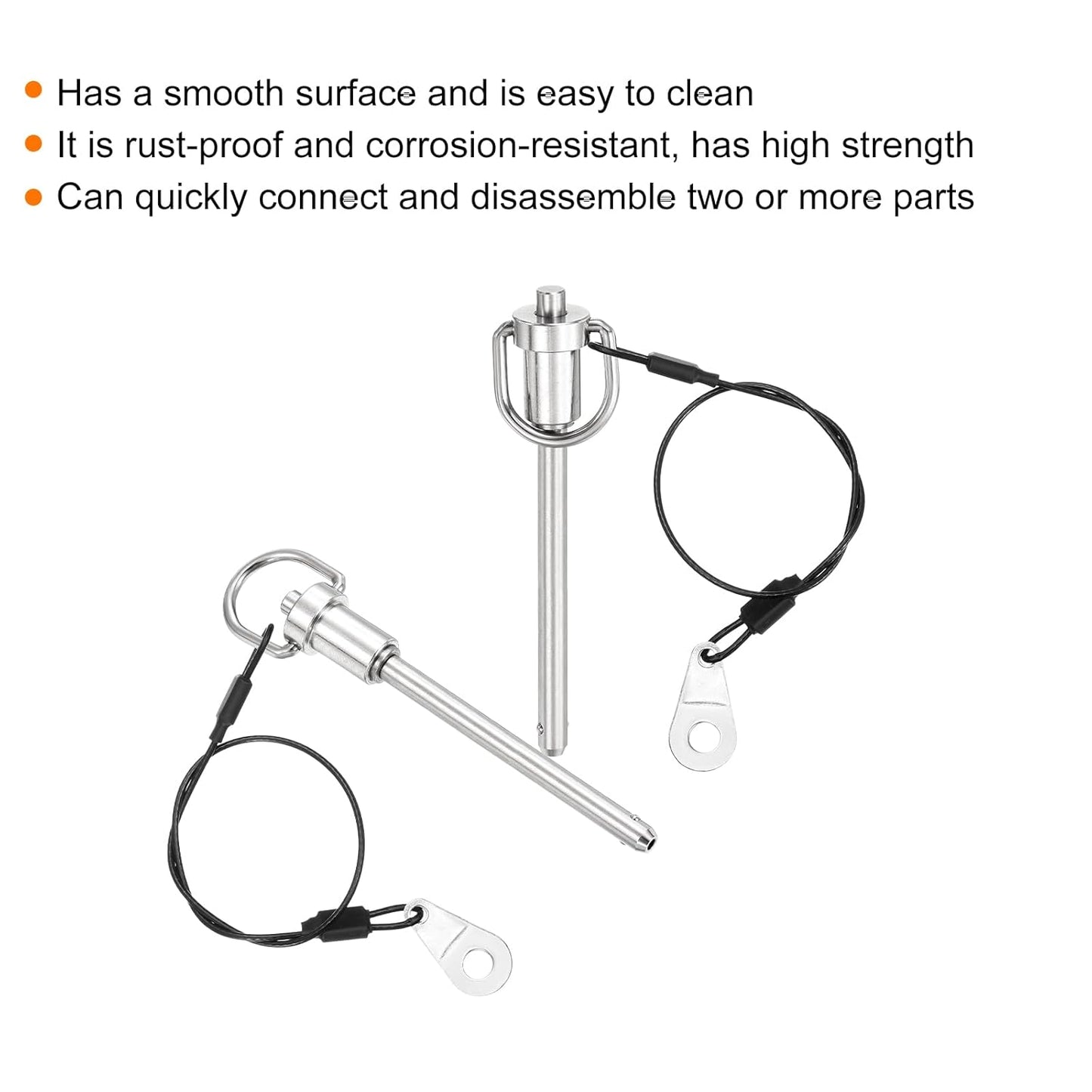 uxcell 1 Pcs Quick Release Pin, 6x64mm/1/4" x 2.52"(Dia. x L) Push-Button Ball Locking Pin 304 Stainless Steel Ring Handle Locking Pin with Wire for Audio Bimini Top Marine, Silver