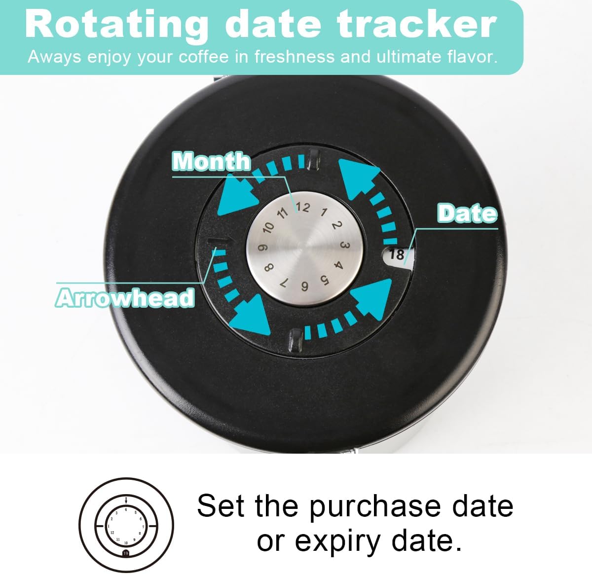 Coffee Canister Airtight Storage Container Stainless Steel Air Tight Coffee Jar with Scoop, Date Tracker CO2 Release Valve for Dry Food, Beans, Ground, Tea, Flour, Cereal and Sugar (Green)