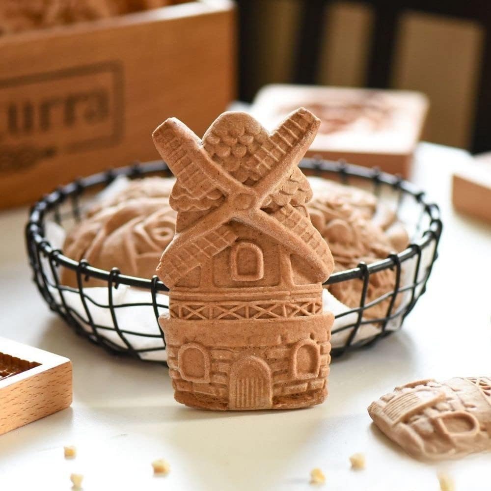 Wooden Cookie Molds, Wooden Cookie Biscuit Mold Baking Cookie Mold Wooden Carved Mold Cookie Cutter Embossing Mold, DIY Shapes Cookie Stamp,Gingerbread Mold(Windmill)