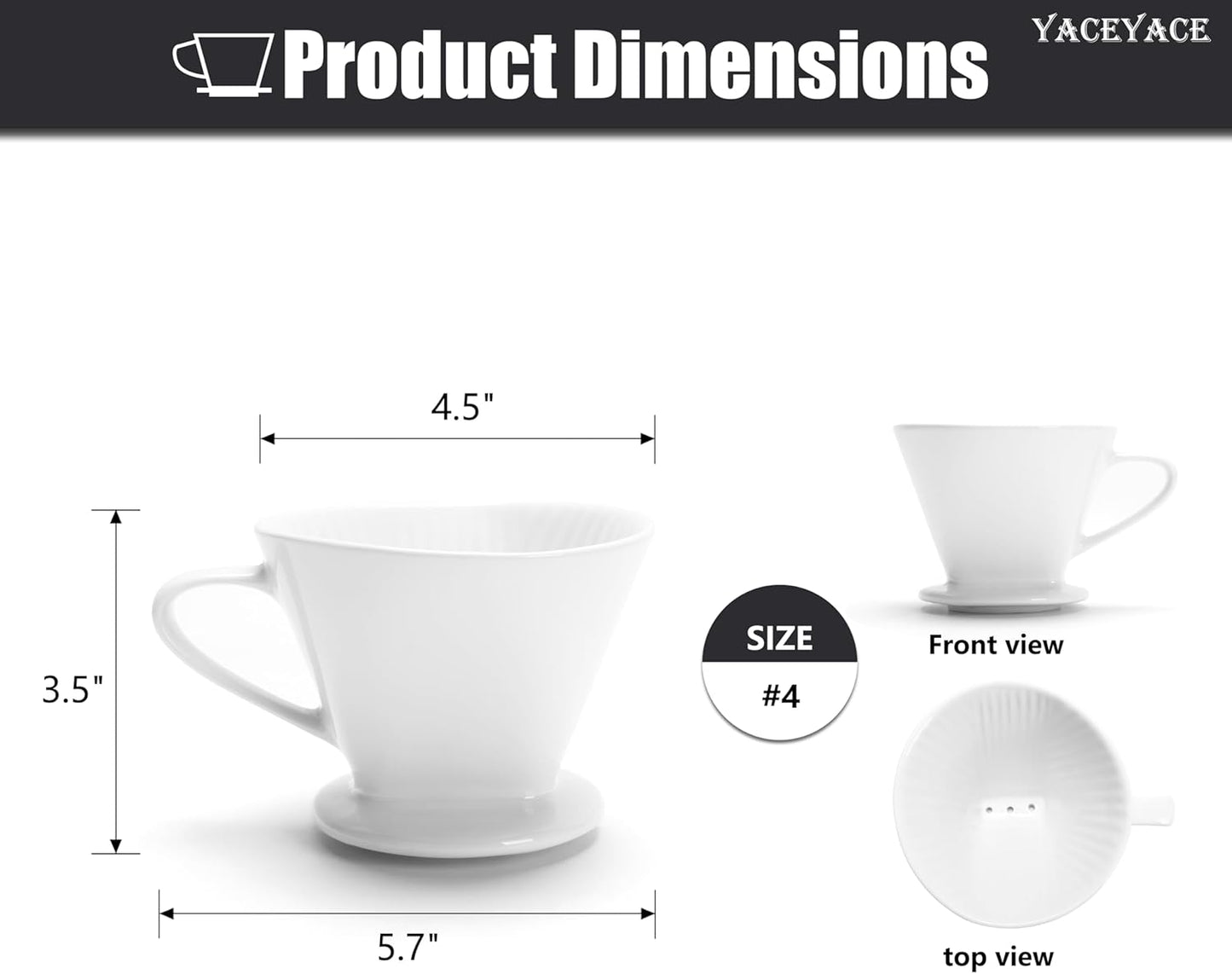 Pour Over Coffee Maker, Single White Ceramic Coffee Dripper with 3 Holes, Large Coffee Pour Over for Shop, Office, Home