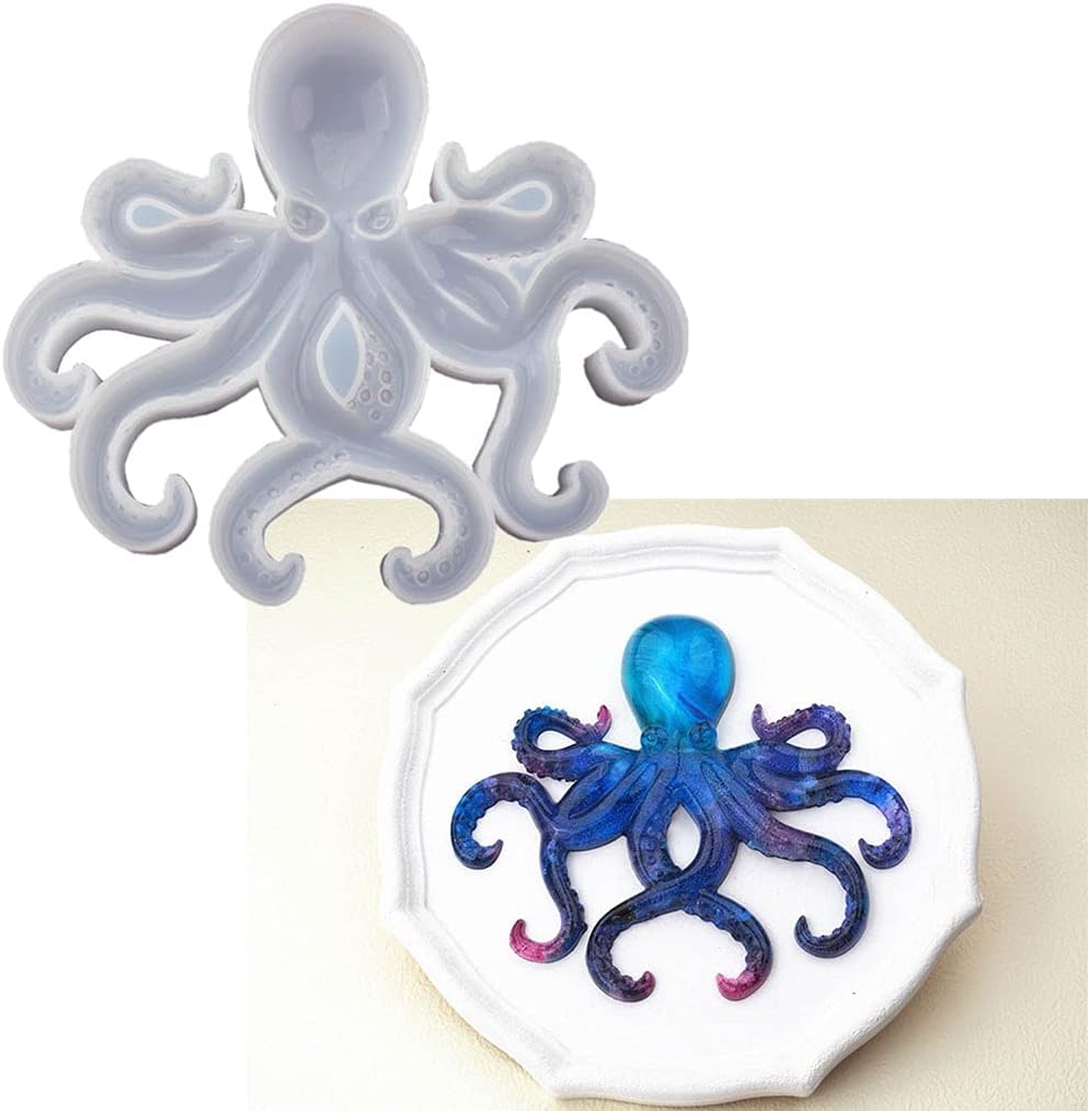 Octopus Resin Mold, Gasusen 2PCS 3D Large Sea Animals Octopus Silicone Molds for Epoxy Resin Casting, Wall Hanging Ornaments, Home Decor, Halloween Christmas Gifts, DIY Craft
