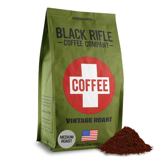 Black Rifle Coffee Company Ground Coffee Medium Roast - Roasted Blend Made from Pure Arabica Beans - Colombian & Brazilian Beans - Veteran Founded & American Made (Vintage Roast, 12oz Bag)