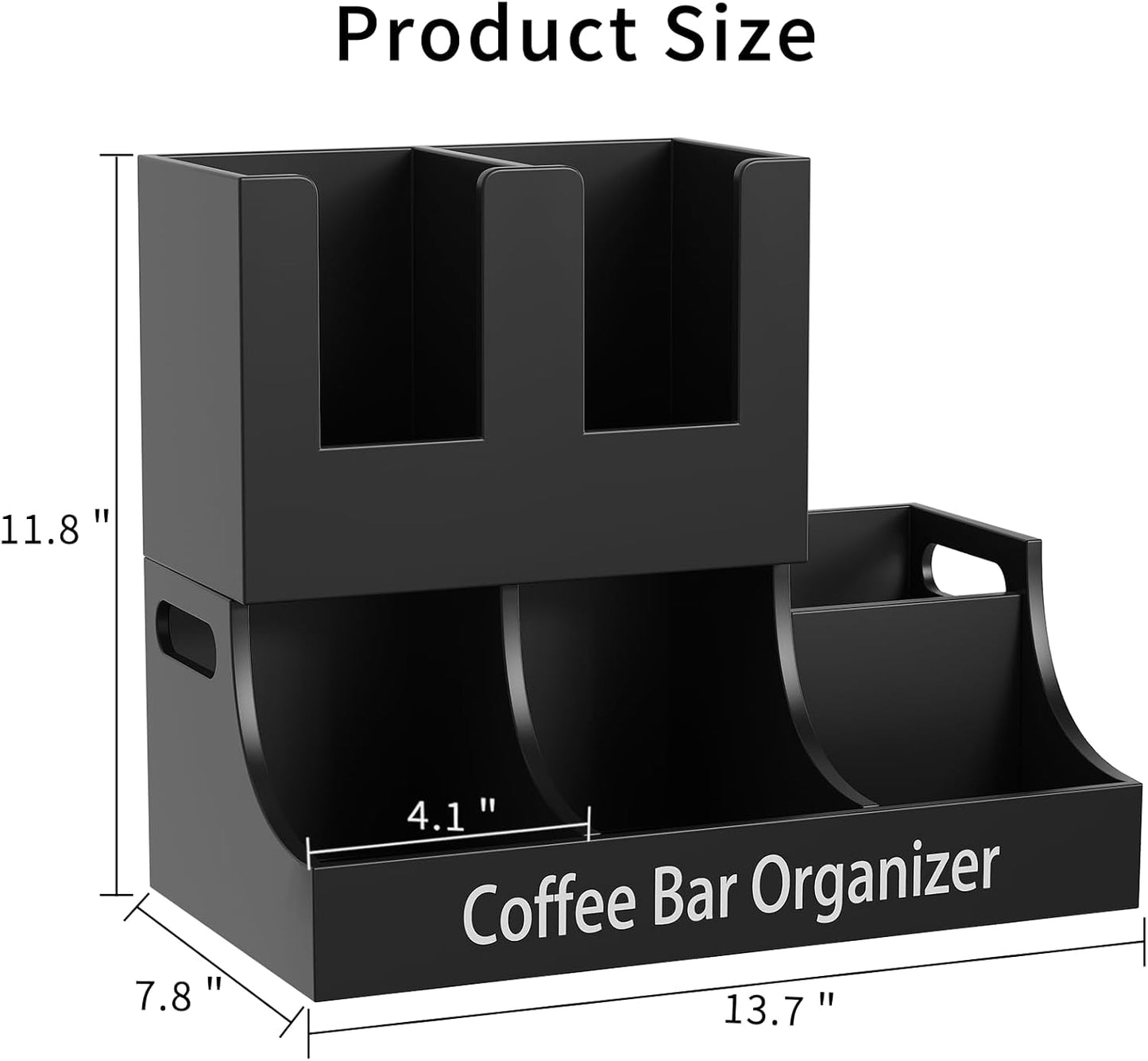 Coffee Station Organizer, Wooden Coffee Bar Organizer for Countertop, Condiment and Cup Storage Organizer, Bar Accessories for Kitchen, Office, Home, Small Black