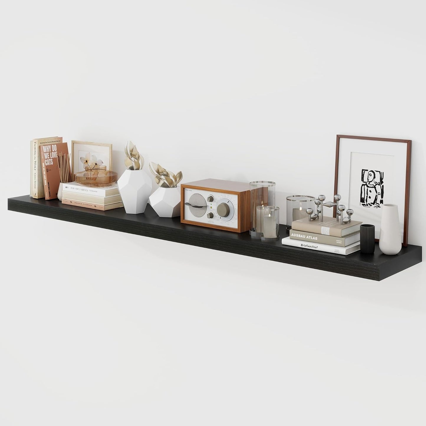 55 Inch Floating Shelves, 9.3" Deep Floating Shelf Wall Mounted, 56" Wall Shelves, Rustic Deep Bookshelf, Large Display Shelves & Storage Shelves for Bedroom, Living Room, Black, Set of 1