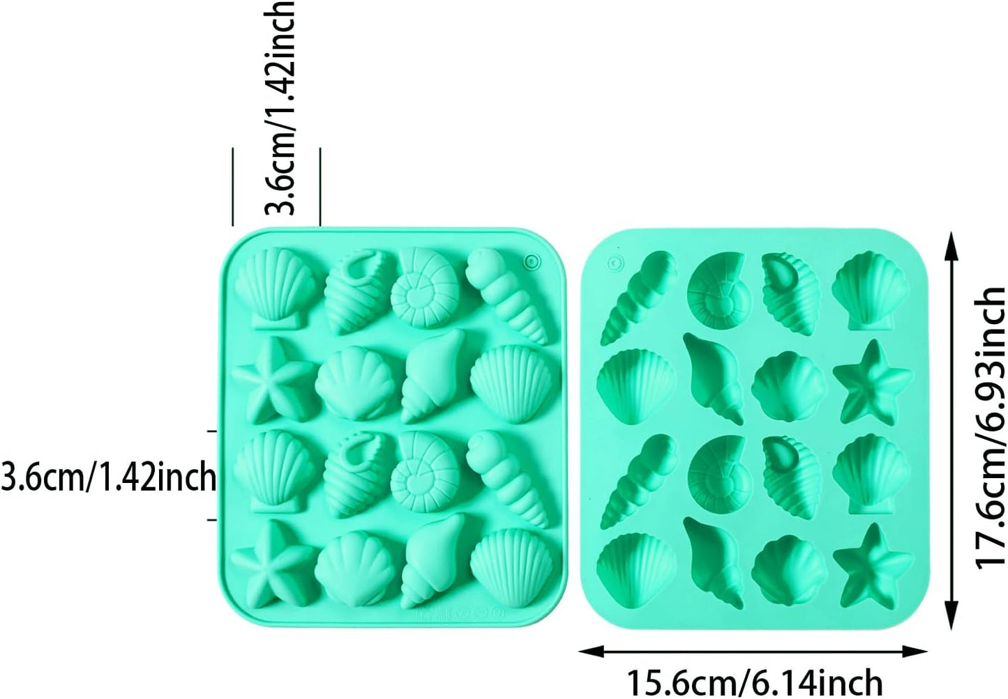 2-Pack Horse Green Seashell Silicone Molds for Chocolate Candy Baking Decorations