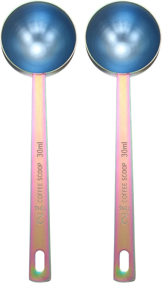 HARFINGTON 2pcs Coffee Scoop Spoon 2tbsp (6tsp, 30ml) 304 Stainless Steel Long Handle Teaspoon/Tablespoon Measuring Spoons Scoops for Tea Sugar Kitchen, Multicolor