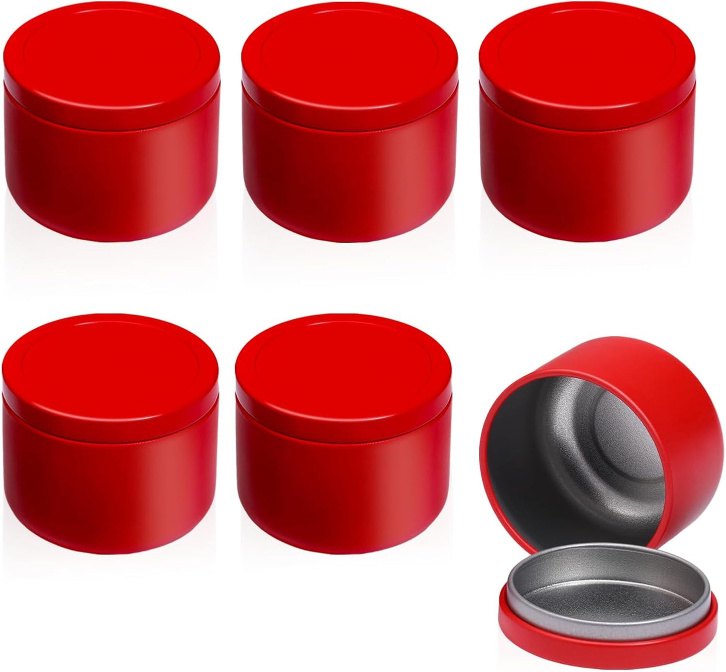 YASUOA 6 Pack Tea Jars Iron Jar Can for Loose Leaf Tinplate Storage Containers with Lids Mini Portable Box Candle Making Sealed Tins for Coffee Bean Sugar Candy Chocolate Spices Red