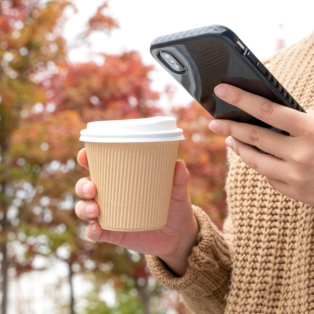 Restaurantware 8 Ounce Double Wall Disposable Coffee Cups, 25 Insulated Kraft Paper Tumblers Ripple Wall Design, Lids Available and Sold Separately, for Hot Drinks like Tea, Hot Chocolate