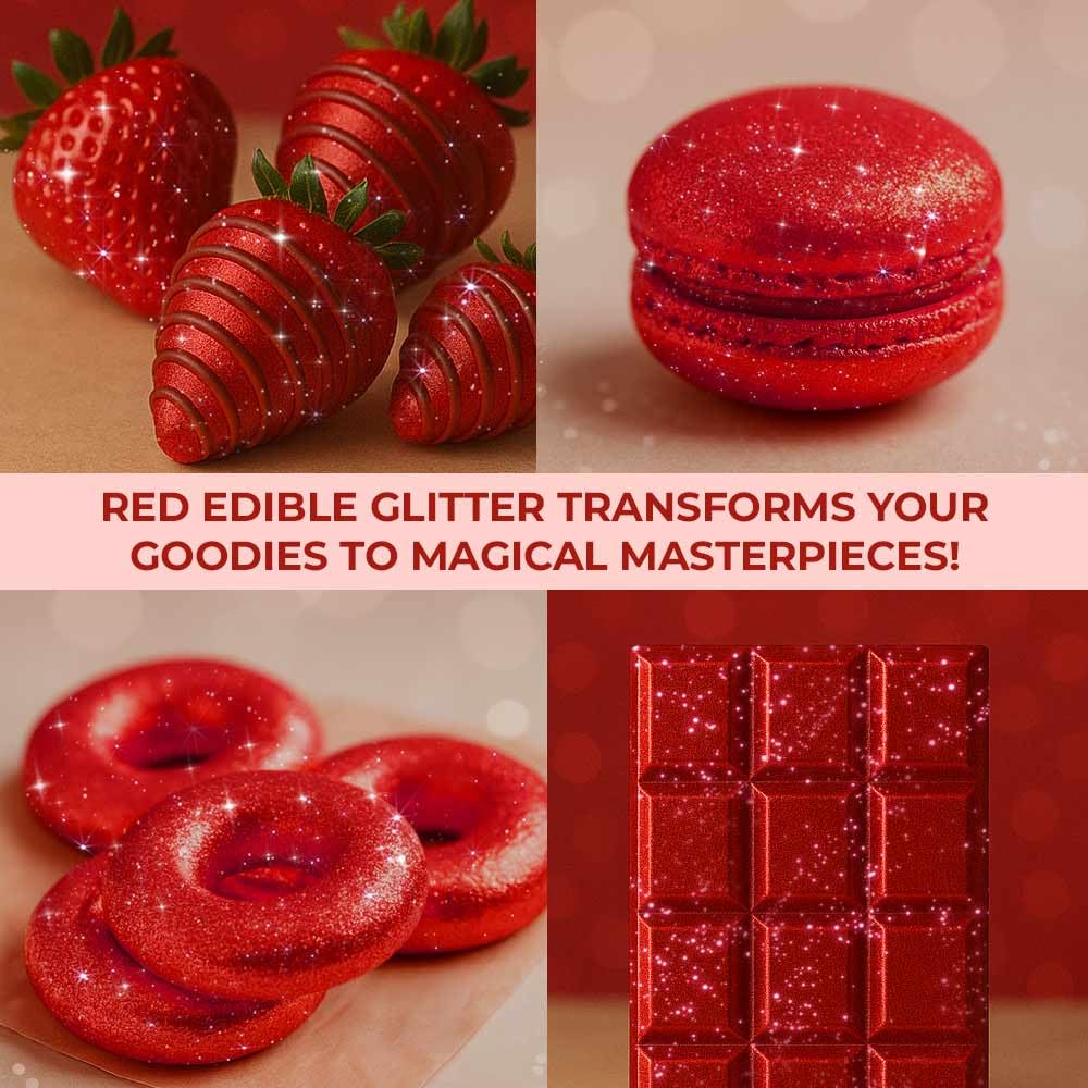 Bulk 20g Red Edible Glitter for Drinks | Premium Edible Glitter for Cakes, Cocktails, Red Cake Decorating Decorations Food Grade, Vegan, Kosher, Halal, Gluten Free - Made in USA