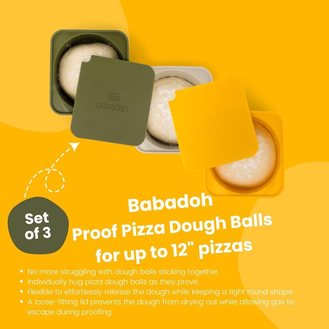 Babadoh Pizza Making Accessories | Pizza Dough Proofing Containers with Lids | Set of 3 | Multi Yellow (1 Dough, 1 Olive, 1 Yellow) | Original Size (make 12" Pizzas)
