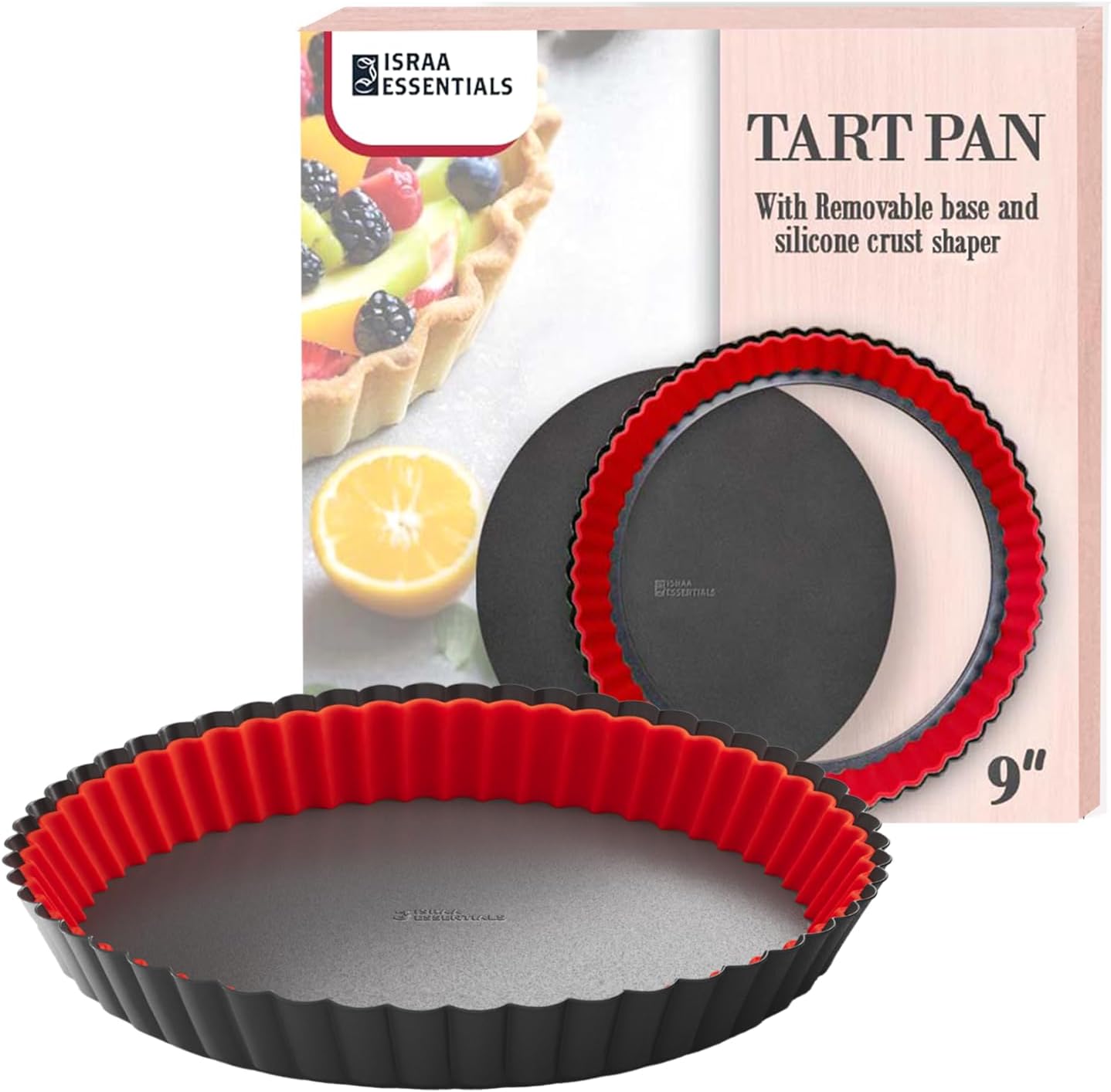 Fluted Tart Pan 9 inch Removable Bottom-Round Oreo Tart Pan with Crust Shaper Ring-Nonstick Carbon Steel Tart Molds for Baking, Fruit Tart, Pies & Quiche Baking Dish