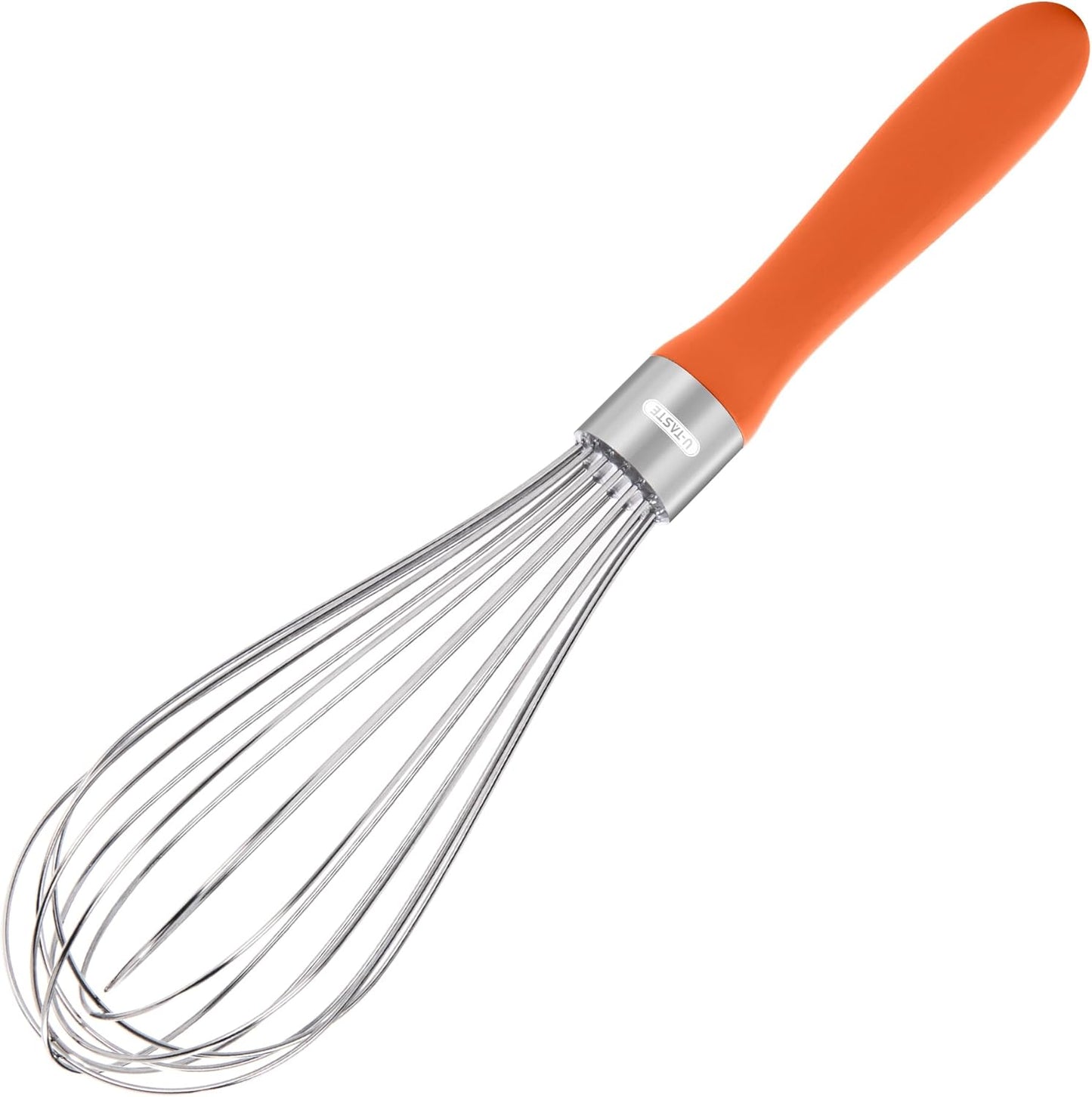 U-Taste Balloon Whisk for Cooking: 18/10 Stainless Steel Kitchen Wire Whisk, Medium Heavy Duty Egg Beater, Manual Baking Mixing Tool with 8 High Flex Wires for Stirring, Blending Sauce (Orange)