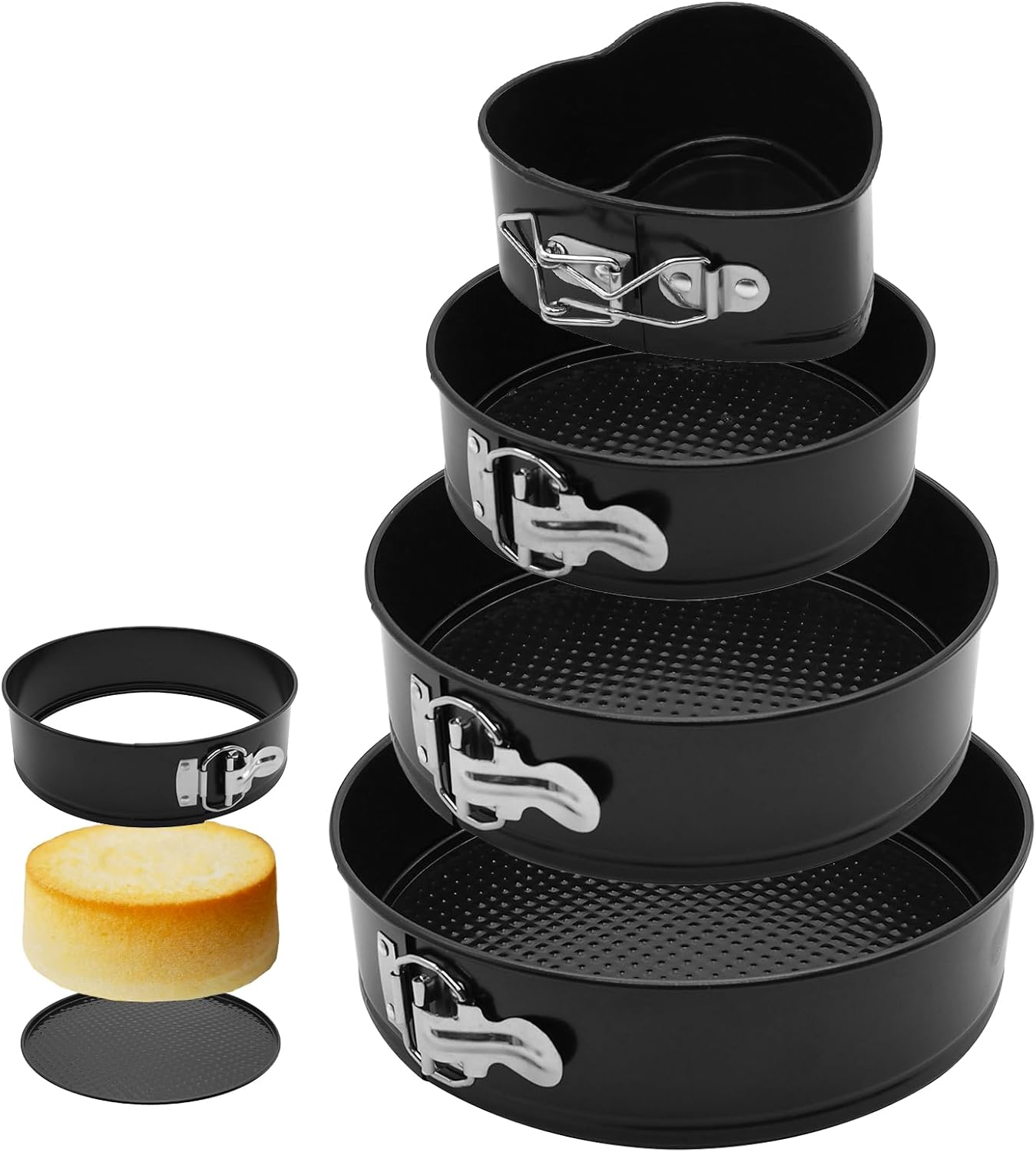 Springform Cake Pan Set,Non-Stick Springform Pans Set of 4 (4, 7, 9,10inches),Leak-Proof Round Cake Pans with Removable Bottom for Baking Cake Pie Pizza and Quiches (BlackX4)