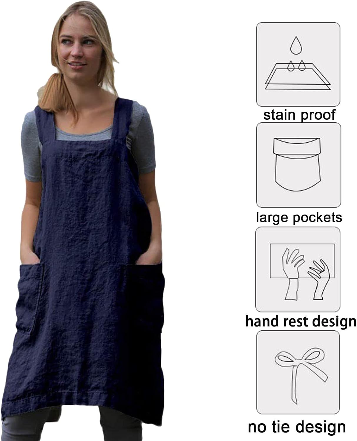 ZQFFB Pinafore Cross Back Apron for Women with Pockets Japanese Smock for Work Gardening Cooking Painting Baking