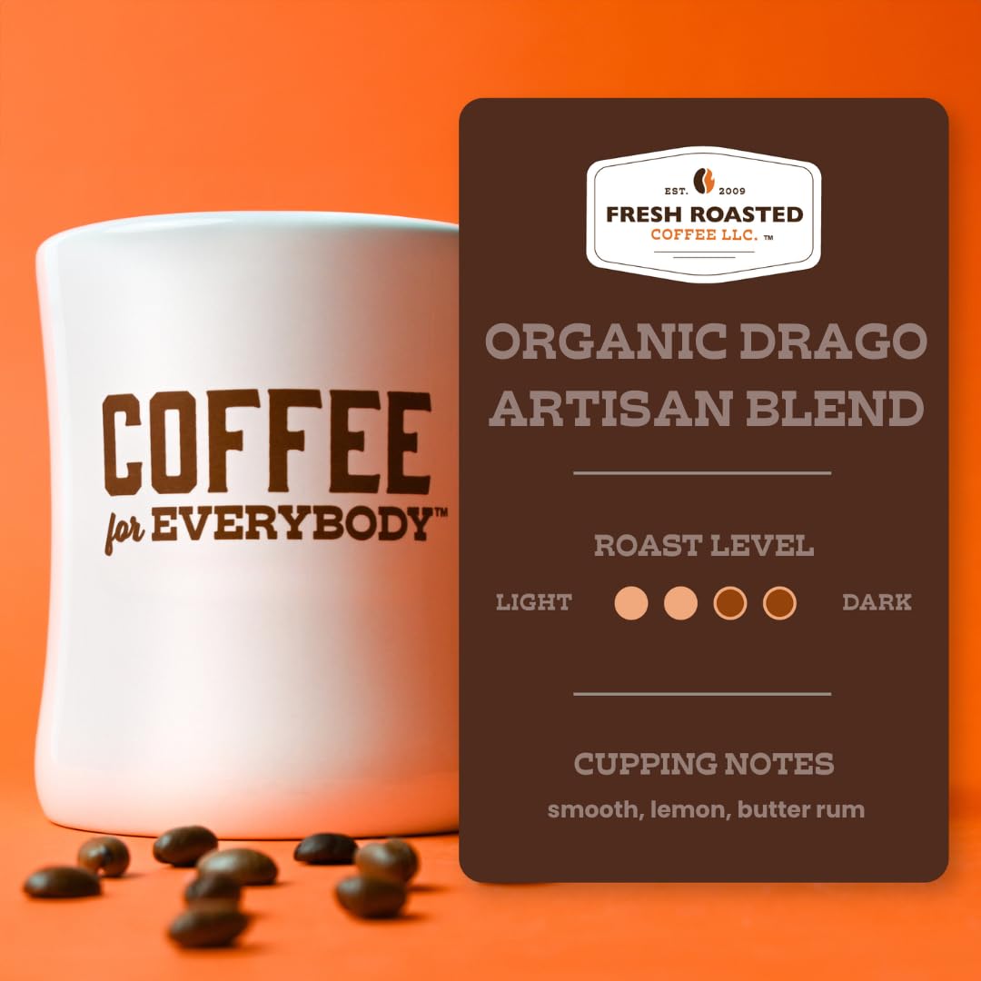 Fresh Roasted Coffee, Organic Drago Café Blend | USDA Organic, Kosher | Medium Roast 24 Pods for K Cup Brewers