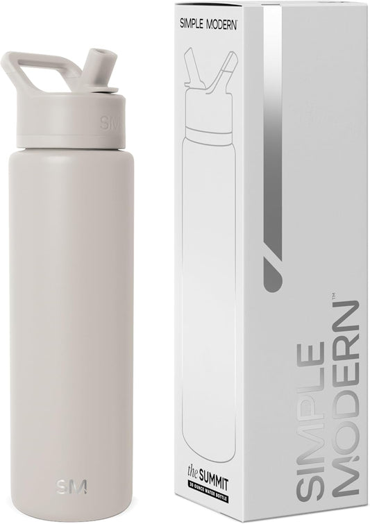 Simple Modern Water Bottle with Straw Lid | Vacuum Insulated Stainless Steel Metal Thermos | Reusable Leak Proof BPA-Free Flask for Sports Gym | Summit Collection | 30oz, Almond Birch