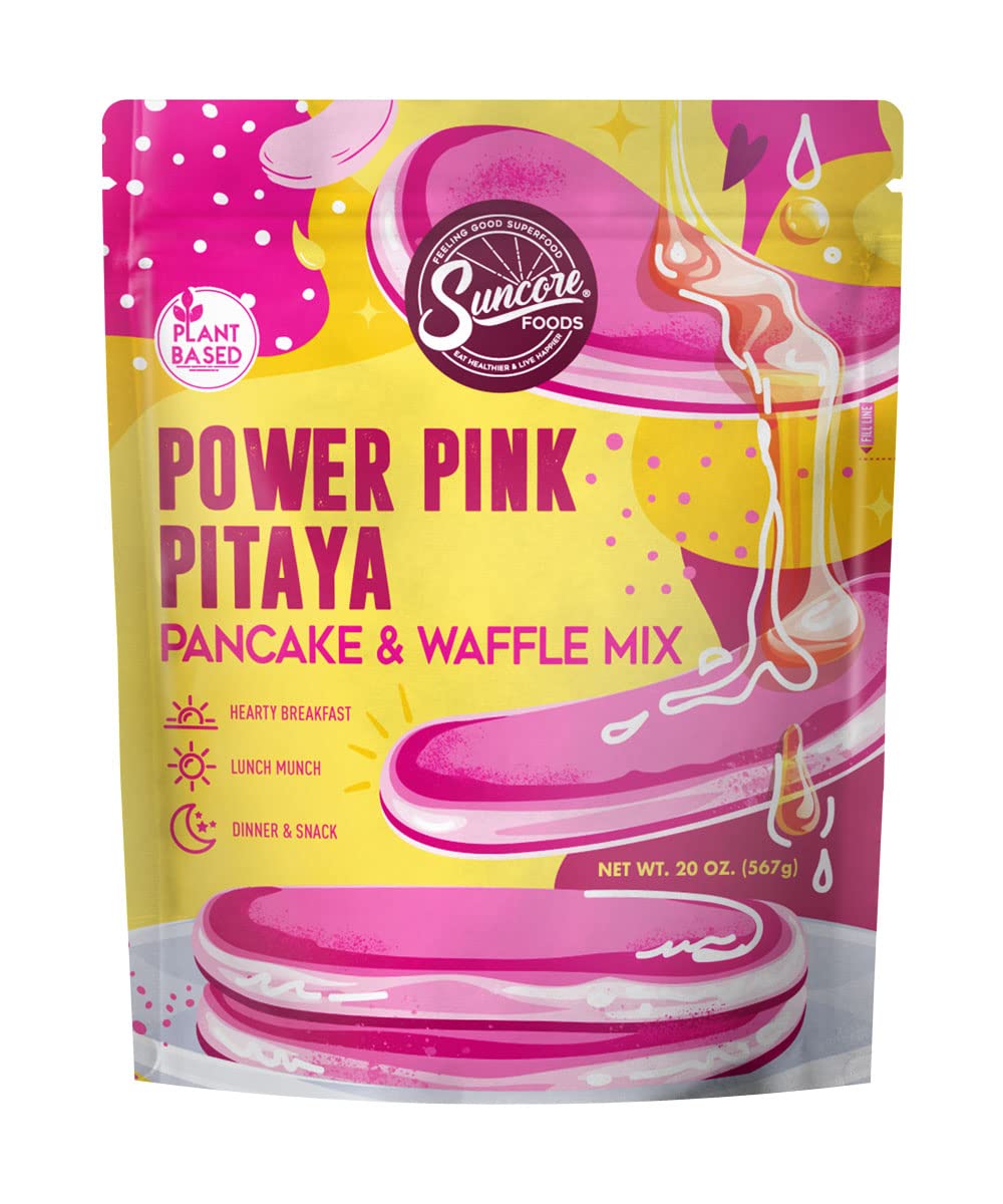 Suncore Foods Power Pink Pitaya Pancake & Waffle Mix, Non-GMO, 20oz (1 Pack)