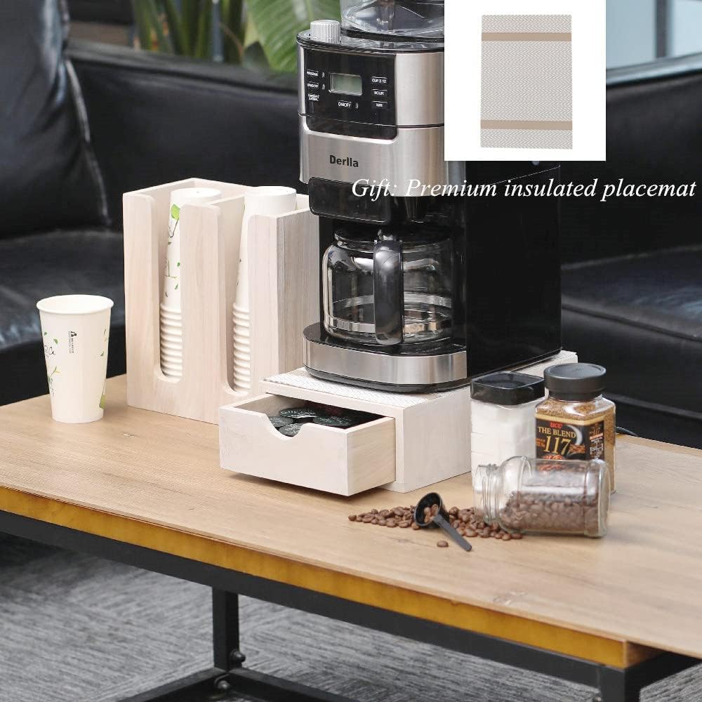 Wood Storage Drawers Organizer for Coffee Pod Holder- Kitchen Counter K Cup Drawer for Coffee Maker Stand Pod Capsule Storage Organization Coffee Accessories- Multi Purpose Desk Drawers 1D1C-WH