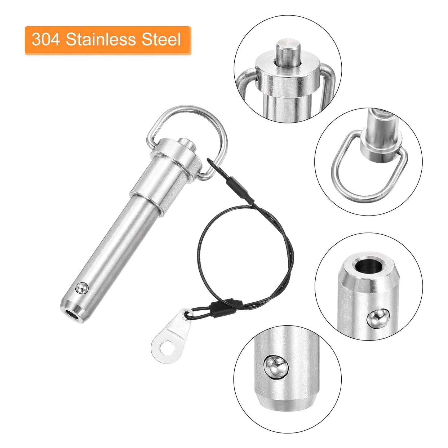 uxcell 1 Pcs Quick Release Pin, 1/2" x 1.5"(Dia. x L) Push-Button Ball Locking Pin 304 Stainless Steel Ring Handle Locking Pin with Wire for Audio Bimini Top Marine, Silver