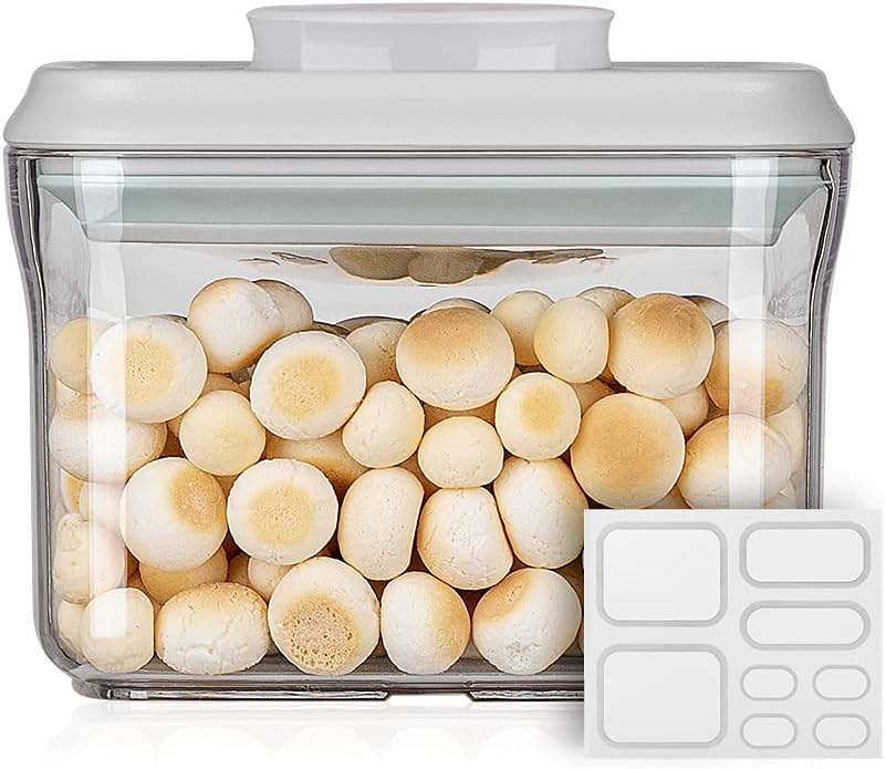 Ankou Airtight Food Storage Container - 0.32 QT （380ml Small Pop Up Food Containers With Lids, Bpa Free Stackable Container for Sugar Tea Candy- 8 Labels - Clear