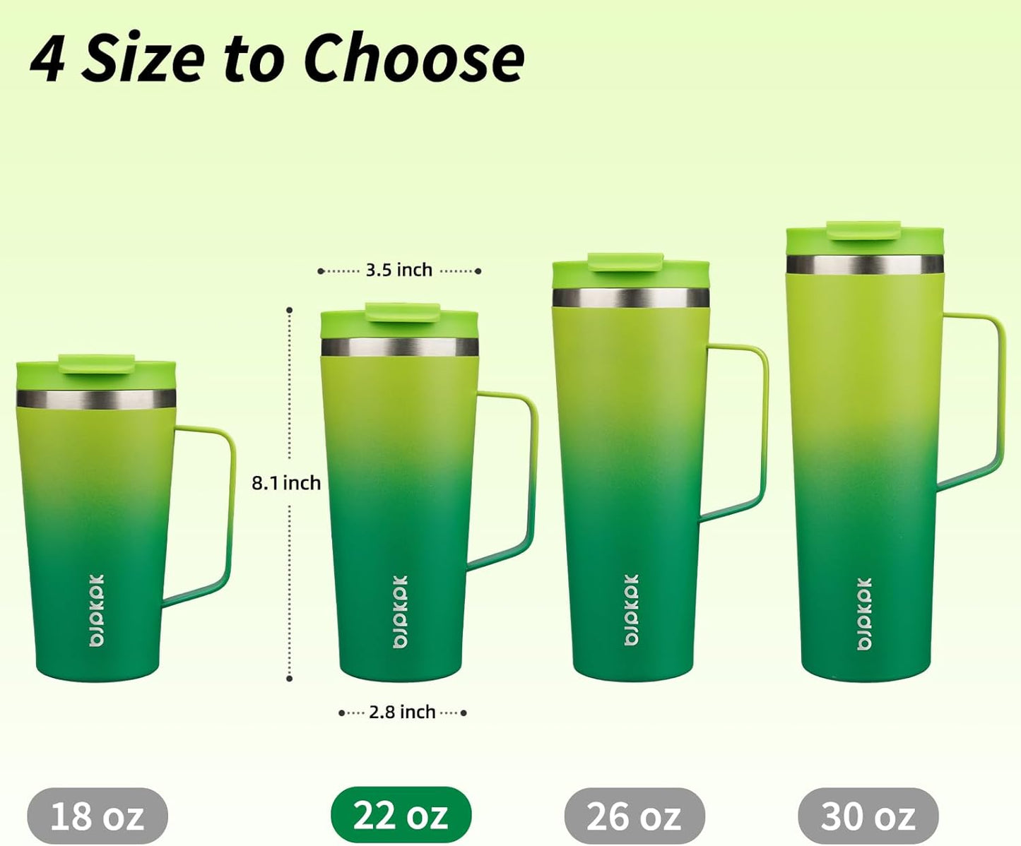 BJPKPK Insulated Tumbler with Handle, 22oz Insulated Tumblers with Lid and Straw, Stainless Steel Metal Water Bottles, Coffee Travel Mugs, Cups, Bamboo Grove