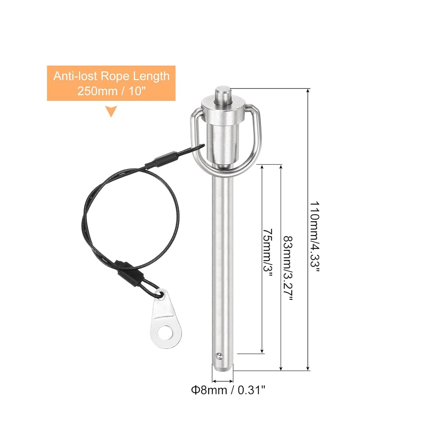 UXCELL 1 Pcs Quick Release Pin, 5/16" x 3" (Dia. x L), Silver, 304 Stainless Steel