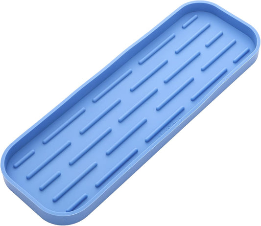 Silicone Kitchen Sink Organizer Tray for Multiple Usage,Eco-Friendly Sponges Holder for Kitchen Bathroom Counter or Sink,Dish Soap Dispenser,Scrubber,Bottle,Cup (Lichen Blue, 12"×4")