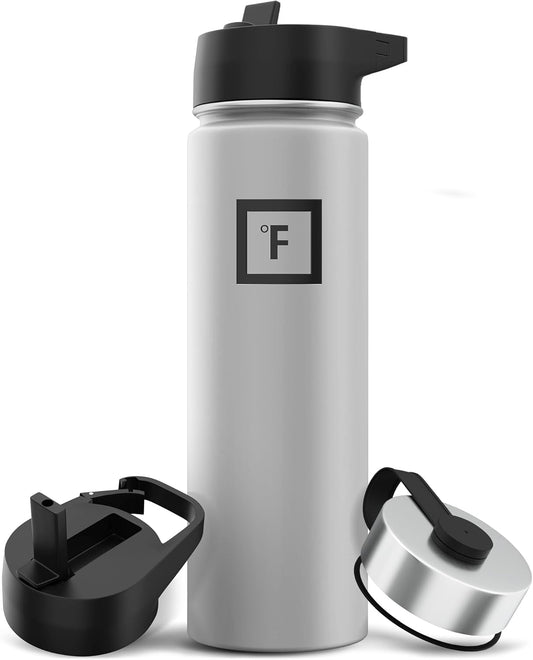 IRON °FLASK Camping & Hiking Hydration Flask with 3 Lids - Stainless Steel, Double Walled & Vacuum Insulated Water Bottle - Leak Proof & BPA Free (Graphite, Straw - 22 oz)