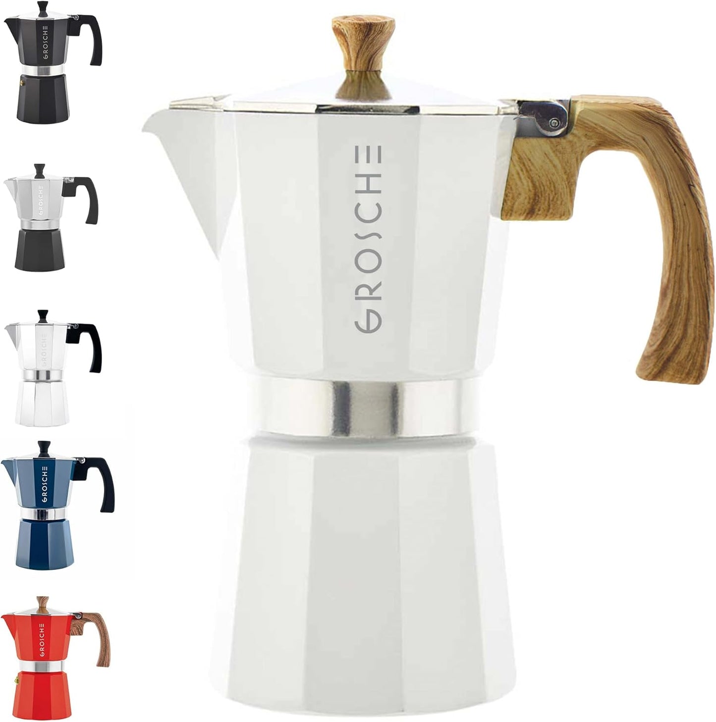 GROSCHE Milano Moka Stovetop Espresso Coffee Maker (9 Cup / 450 ml, White)