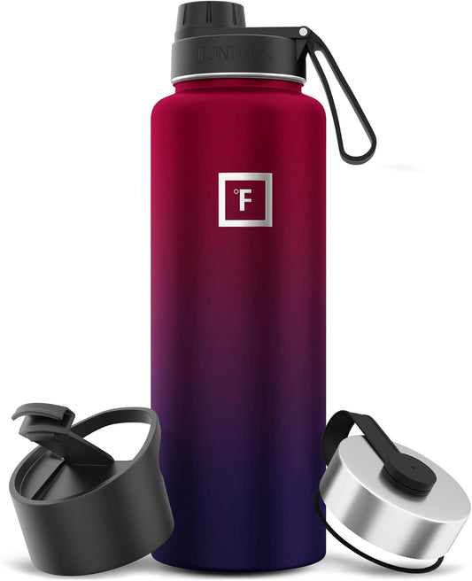 IRON °FLASK Camping & Hiking Hydration Flask with 3 Lids - Stainless Steel, Double Walled & Vacuum Insulated Water Bottle - Leak Proof & BPA Free (Dark Rainbow, Spout - 40 oz)