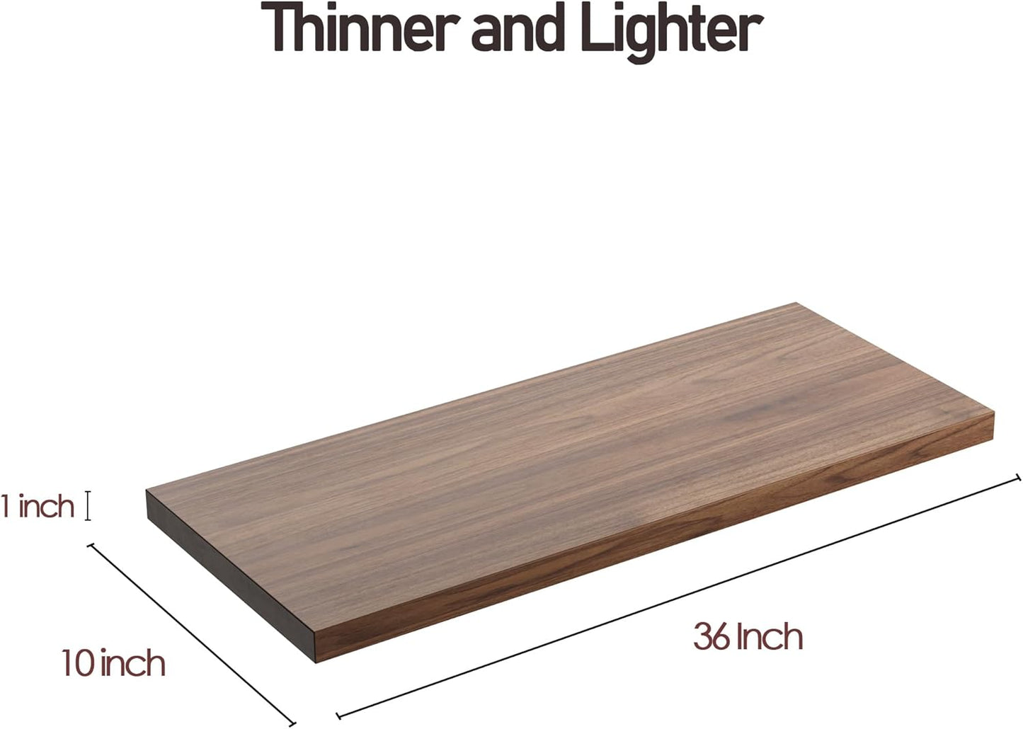 Wall Shelf Set of 2, Walnut Floating Shelves 36 in W x 10 in D x 1 in H, Wooden Floating Wall Shelf with Invisible Brackets for Living Room/Bedroom/Bathroom/Kitchen Storage and Decor