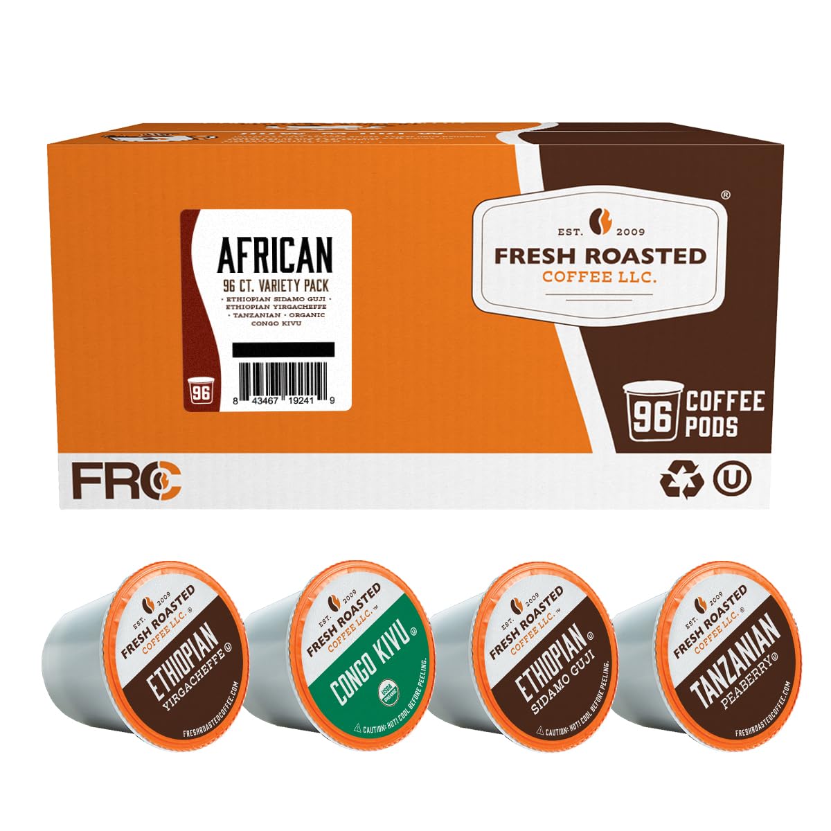 Fresh Roasted Coffee, African Variety Pack, K-Cup Compatible, 96 Pods