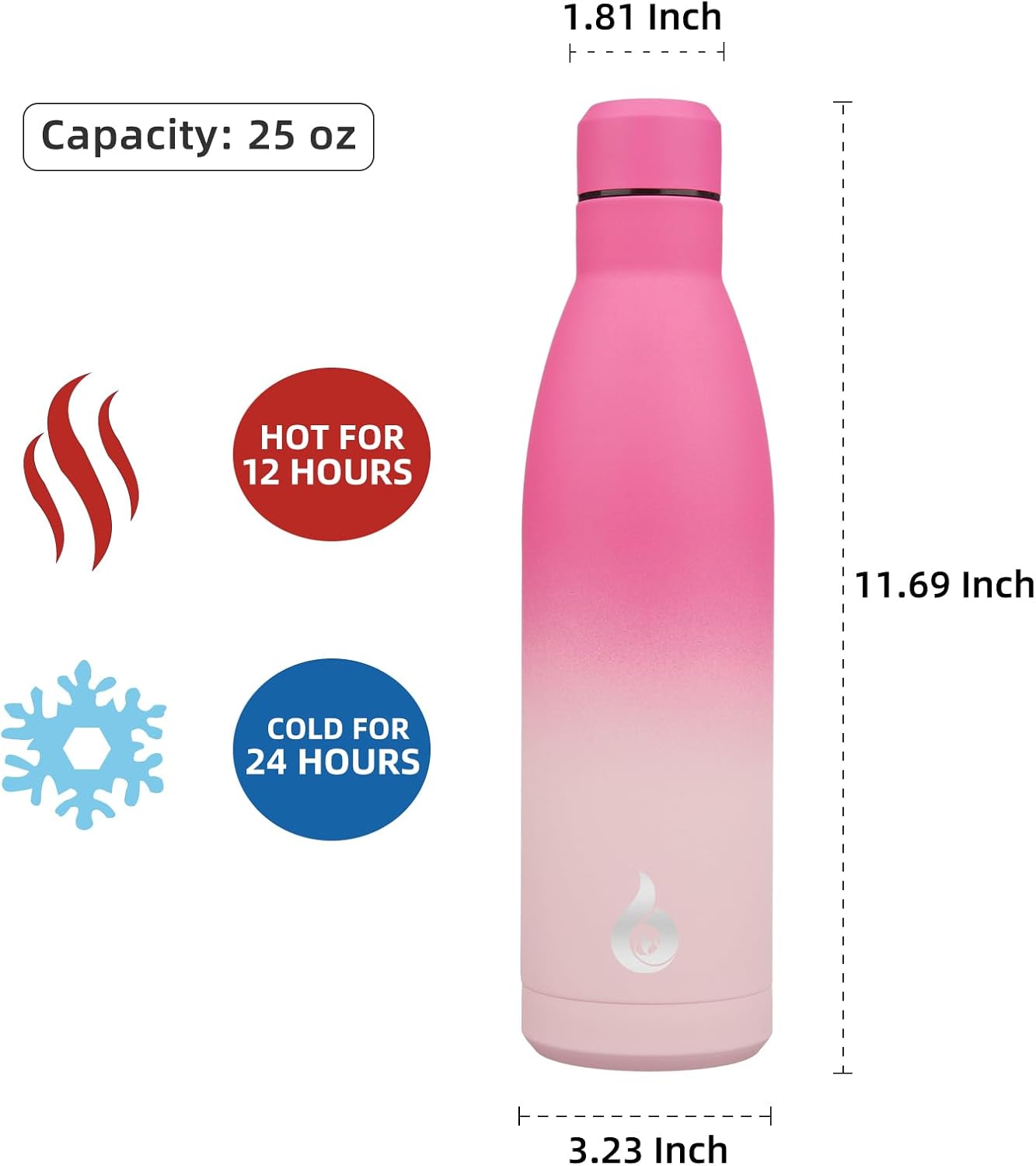 BJPKPK 25oz Insulated Stainless Steel Water Bottles Reusable Metal Travel Sports Water Bottle Keep Cold and Hot,Cherry