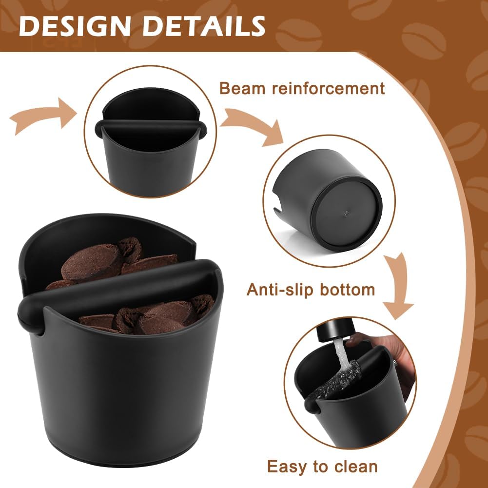 5-Inch Coffee Knock Box for Espresso Grounds Disposal with Extended Knocking Rod & Shock-Absorbent Non-Slip Base - Perfect for Home, Office, and Coffee Enthusiasts